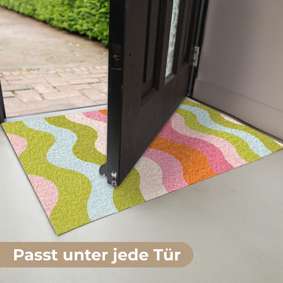 FUSSMATTE Bahnen - Wellen - Bunt - Vertikal Fußabtreter 90x60 cm - Multicolor, Kunststoff (90/0.4cm) - MuchoWow
