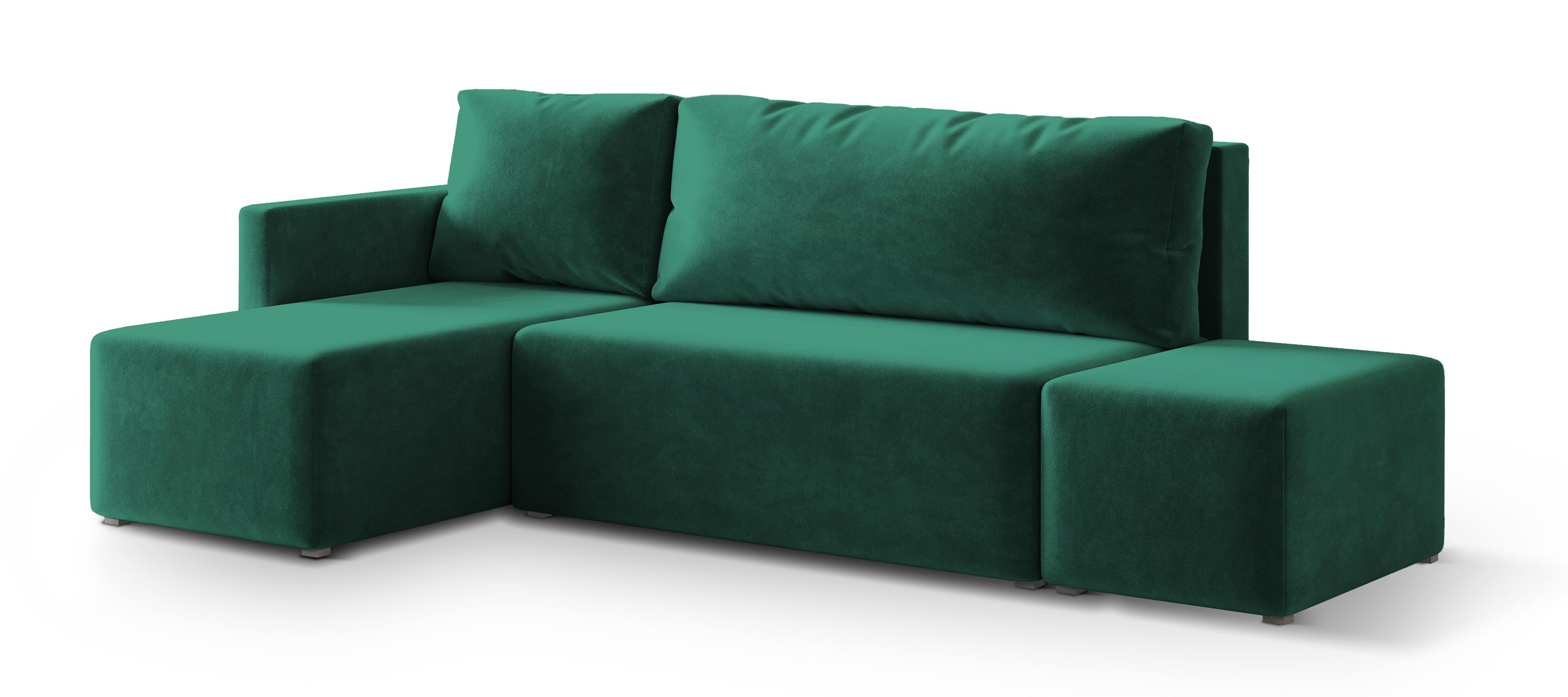 ECKSOFA VELOTTI L-S Grün Plüsch-Stoff mit Schlaffunktion - Grün, Holz (261/143cm) - MASSENO