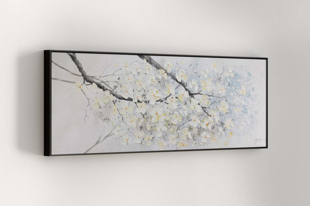 ACRYLBILD HANDGEMALT 150/50 cm - Beige/Weiß, Holz/Textil (150/50cm) - KUNSTLOFT