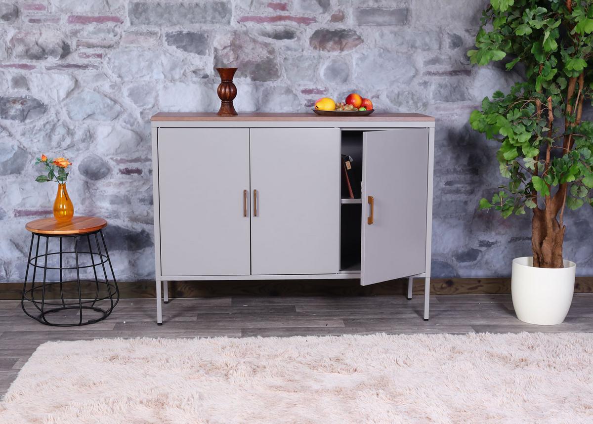 KOMMODE -3 Grau - Grau, Metall (120/90/40cm) - MCW