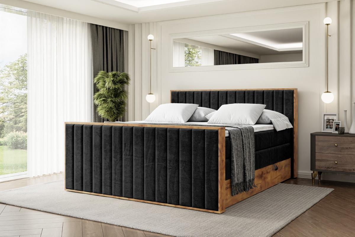 BOXSPRINGBETT mit Matratze H3|H4 und Lattenrost - LOLLI4-Z KING-200x200 - Schwarz Casablanca - Schwarz, Holzwerkstoff (200/200cm) - ALTDECOR