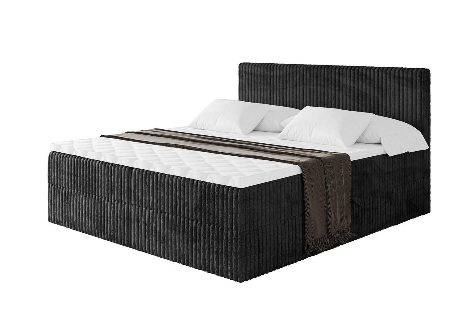 BOXBETT mit Matratze H4 und Lattenrost - TOLO - 120x200 Cord - Schwarz - Schwarz, Holzwerkstoff/Kunststoff (120/200cm) - ALTDECOR