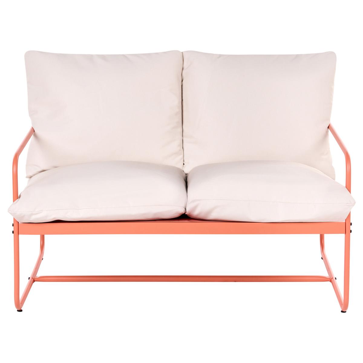 GARTENSOFA Set 4-Sitzer mit Tischen Metall Korallenrot Formello - Koralle/Beige, Metall - Beliani