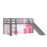 HOCHBETT mit Rutsche Karolina Massivholz Grau Textilset Princess 3 - Magenta/Grau, Holz (90/200cm) - 58aufmkessel