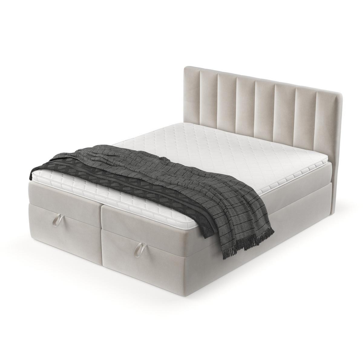BOXBETT Lusso 180/200 cm Hellbeige im Paros Stoff - Beige/Schwarz, Holz/Holzwerkstoff (180/200cm) - AltaBeds