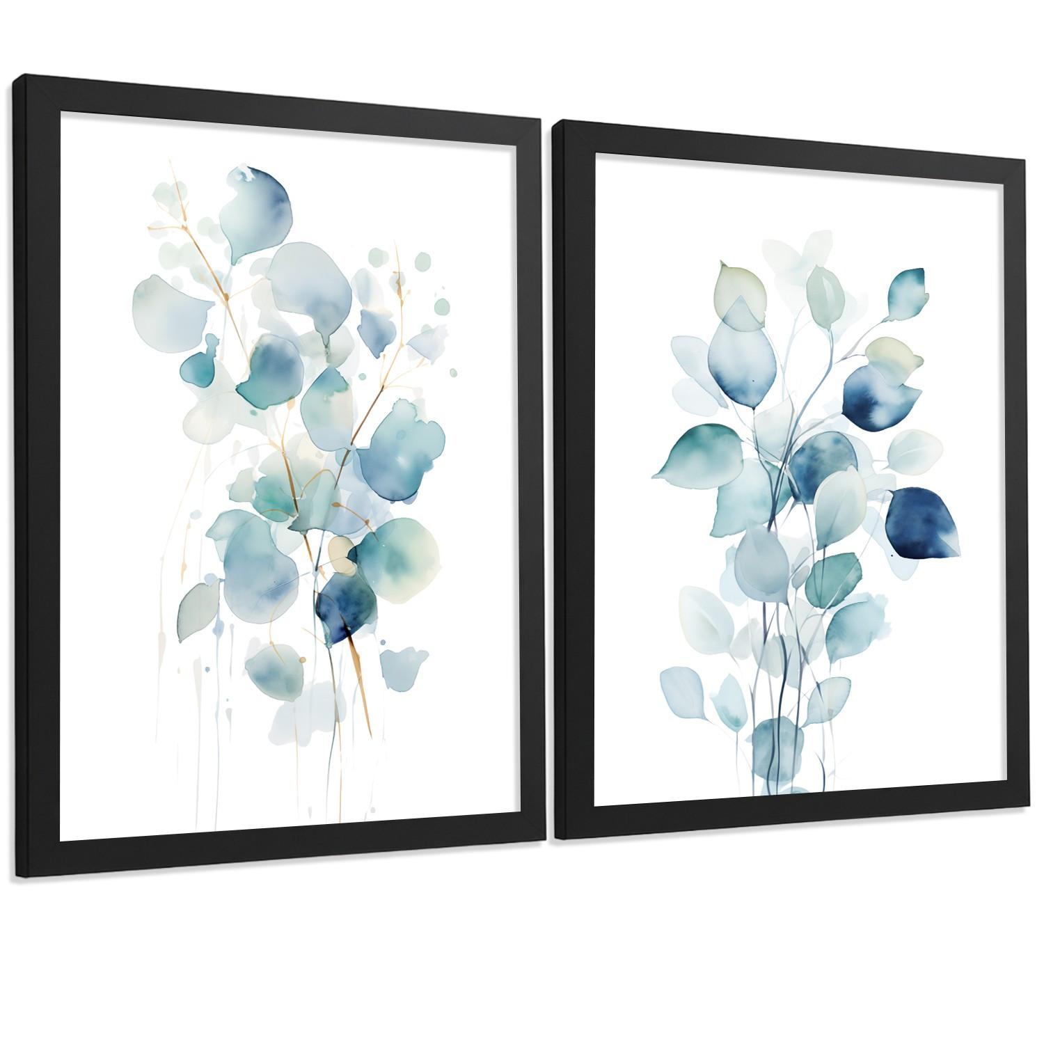 POSTER 2er-Set Wandbilder Blumen Aquarell modern Wohnzimmer Deko, Schlafzimmer, Küche, Badezimmer Schwarzer Rahmen A4 - Schwarz, Papier (29.7/1/21cm) - Nacnic