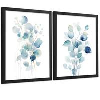 POSTER 2er-Set Wandbilder Blumen Aquarell modern Wohnzimmer Deko, Schlafzimmer, Küche, Badezimmer Schwarzer Rahmen A4 - Schwarz, Papier (29.7/1/21cm) - Nacnic