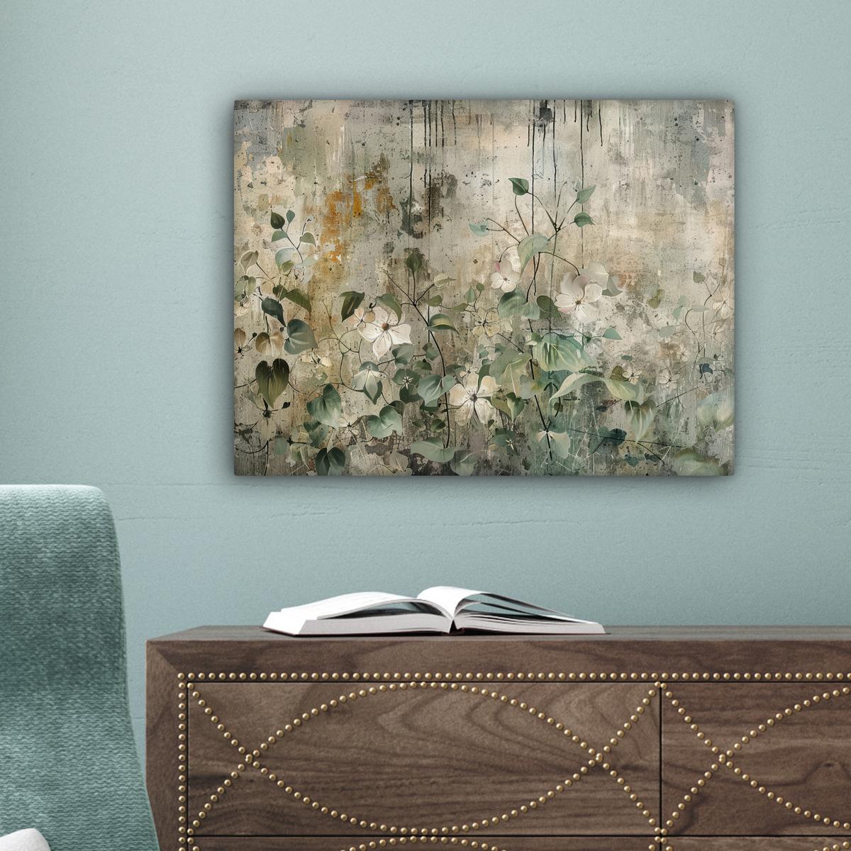 LEINWANDBILD Blumen - Blätter - Abstrakt - Modern Wandbild 40x30 cm - Grau, Textil (40/30cm) - MuchoWow
