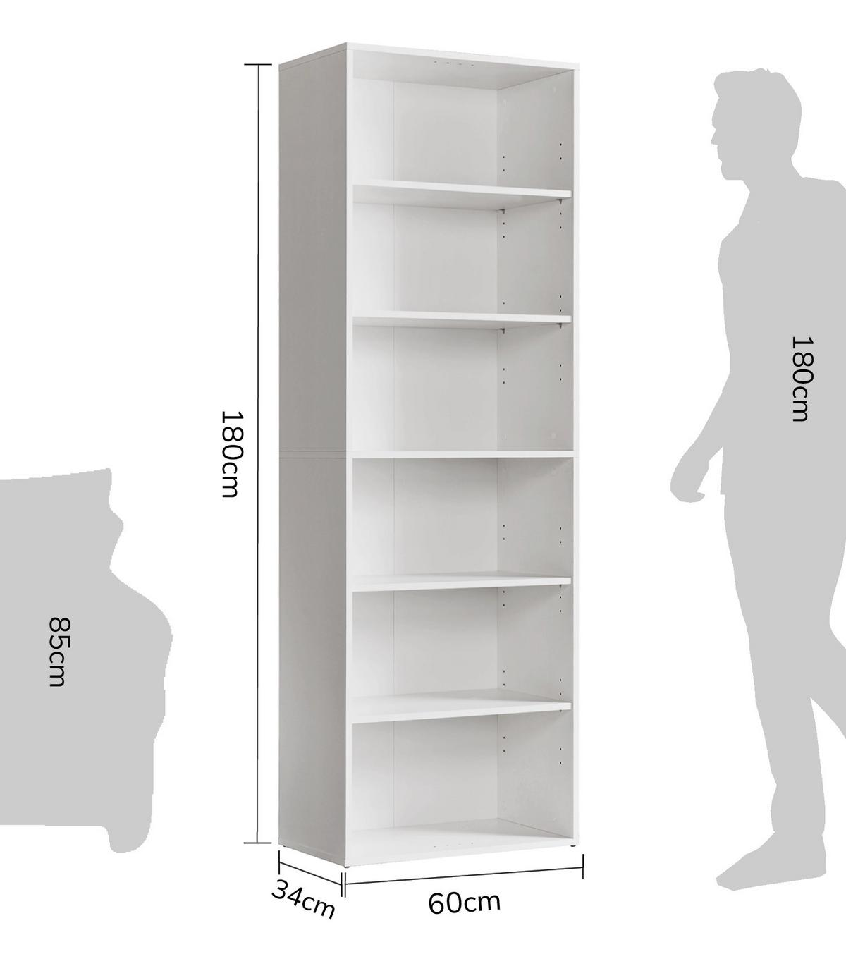 BÜCHERREGAL Der Bücherwurm - Weiß, Holzwerkstoff (60/180/34.5cm) - Mokebo