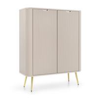 HIGHBOARD Salvia 2T Beige, Gold 103/129/39 cm – mit geriffelten Fronten und hohen Beinen - Beige/Goldfarben, Holzwerkstoff/Metall (103/129/39cm) - AX Living