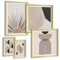 BILDER SET 5er Set - 50x50 cm & 20x30 cm & 40x60 cm Goldrahmen - Abstrakte beige und braune Formen - Goldfarben, Kunststoff (40/60cm) - TULUP
