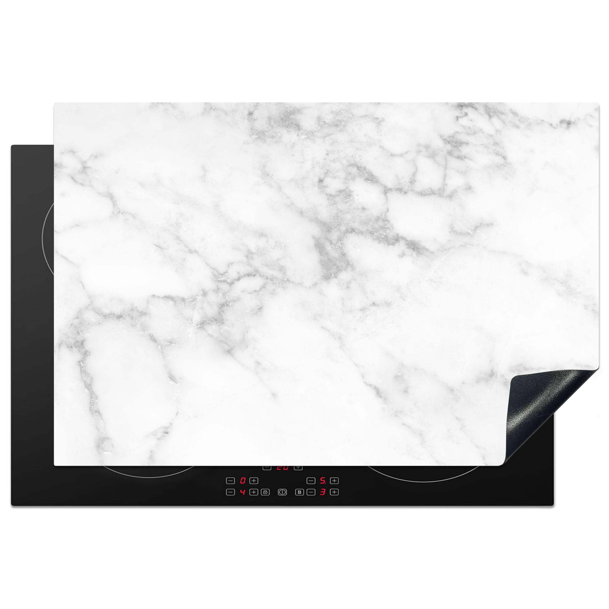 HERDABDECKPLATTE Marmor - Grau - Weiß - Strukturierter Marmor Induktionsmatte 77x51 cm - Weiß, Kunststoff (77/51/0.2cm) - MuchoWow