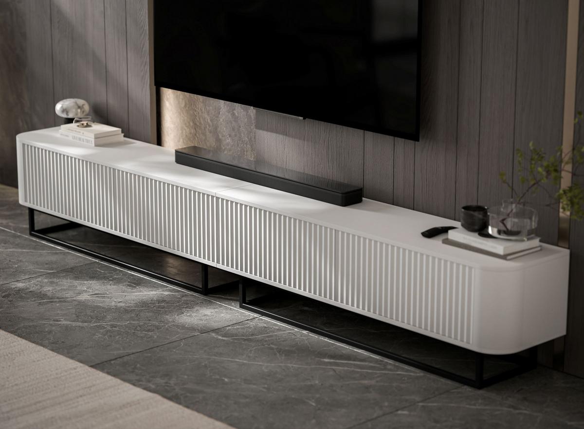 TV-LOWBOARD 2er-Set Aurora Weiß matt 280 cm mit Metallrahmen - Schwarz/Weiß, Holzwerkstoff/Metall (280/44/35cm) - Meble Lindner