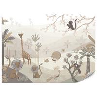 FOTOTAPETE für Kinderzimmer Safari Wilde Tiere Dschungel Boho Palmen Giraffe 400x280 - Beige/Creme, Papier (400/280cm) - Muralo