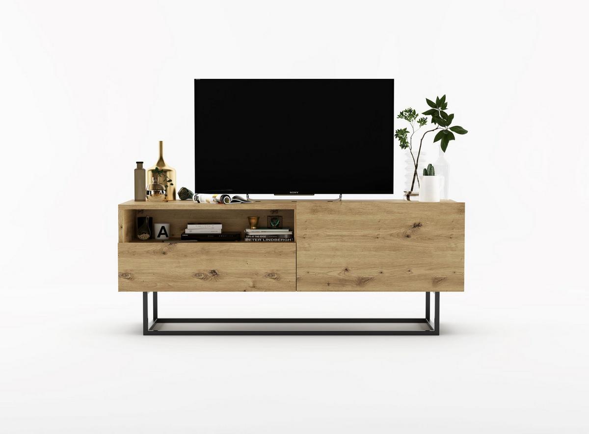 TV-SCHRANK Enjoy Eiche artisan matt mit Metallrahmen Schublade 120 cm - Schwarz/Eiche Artisan, Holzwerkstoff/Metall (120/46/35cm) - Meble Lindner