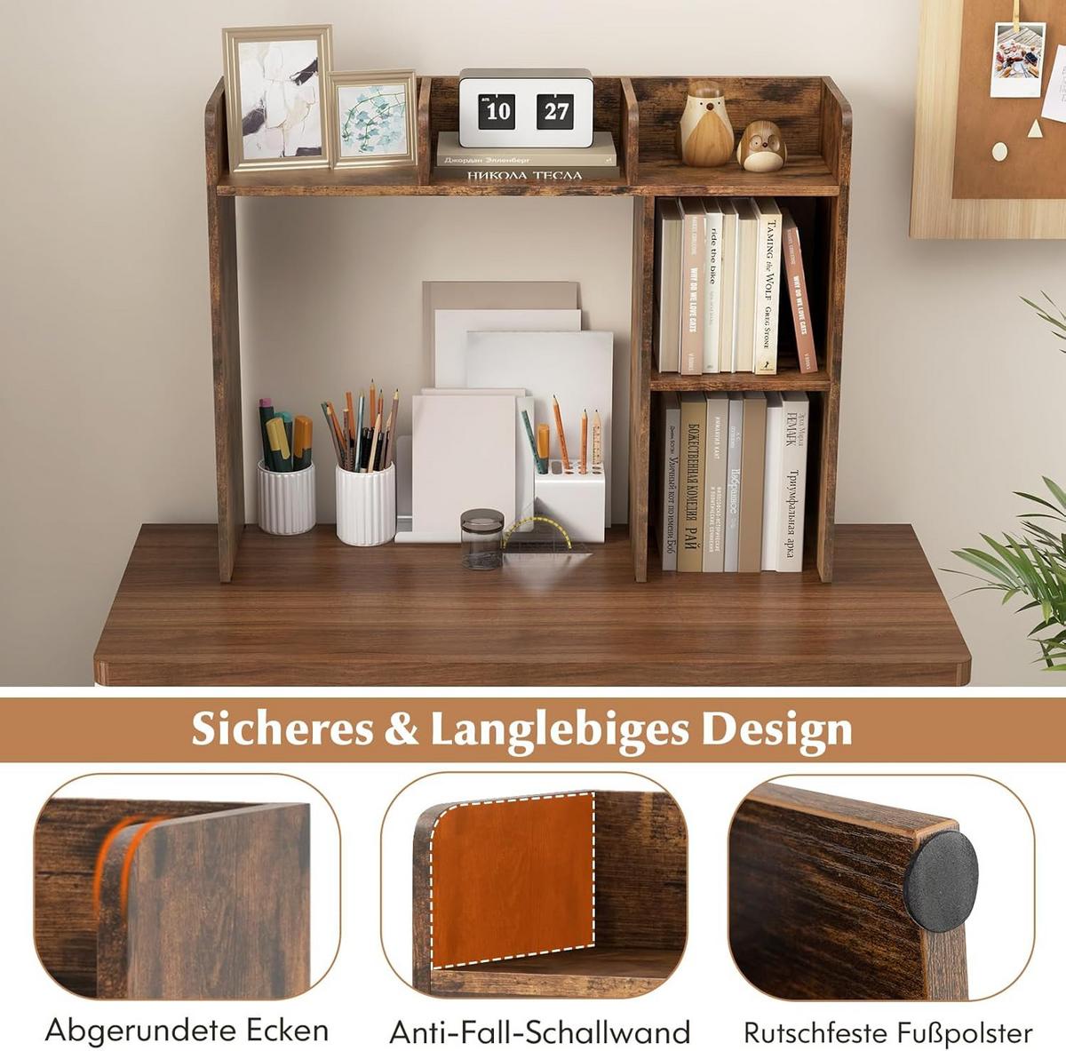 SCHREIBTISCHREGAL Braun - Braun, Holz (25/94/74cm) - COSTWAY
