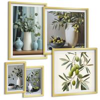 BILDER SET 5er Set - 50x50 cm & 20x30 cm & 40x60 cm Goldrahmen - Löwenzahnblüten, pastellfarbene Gräser - Goldfarben, Kunststoff (40/60cm) - TULUP