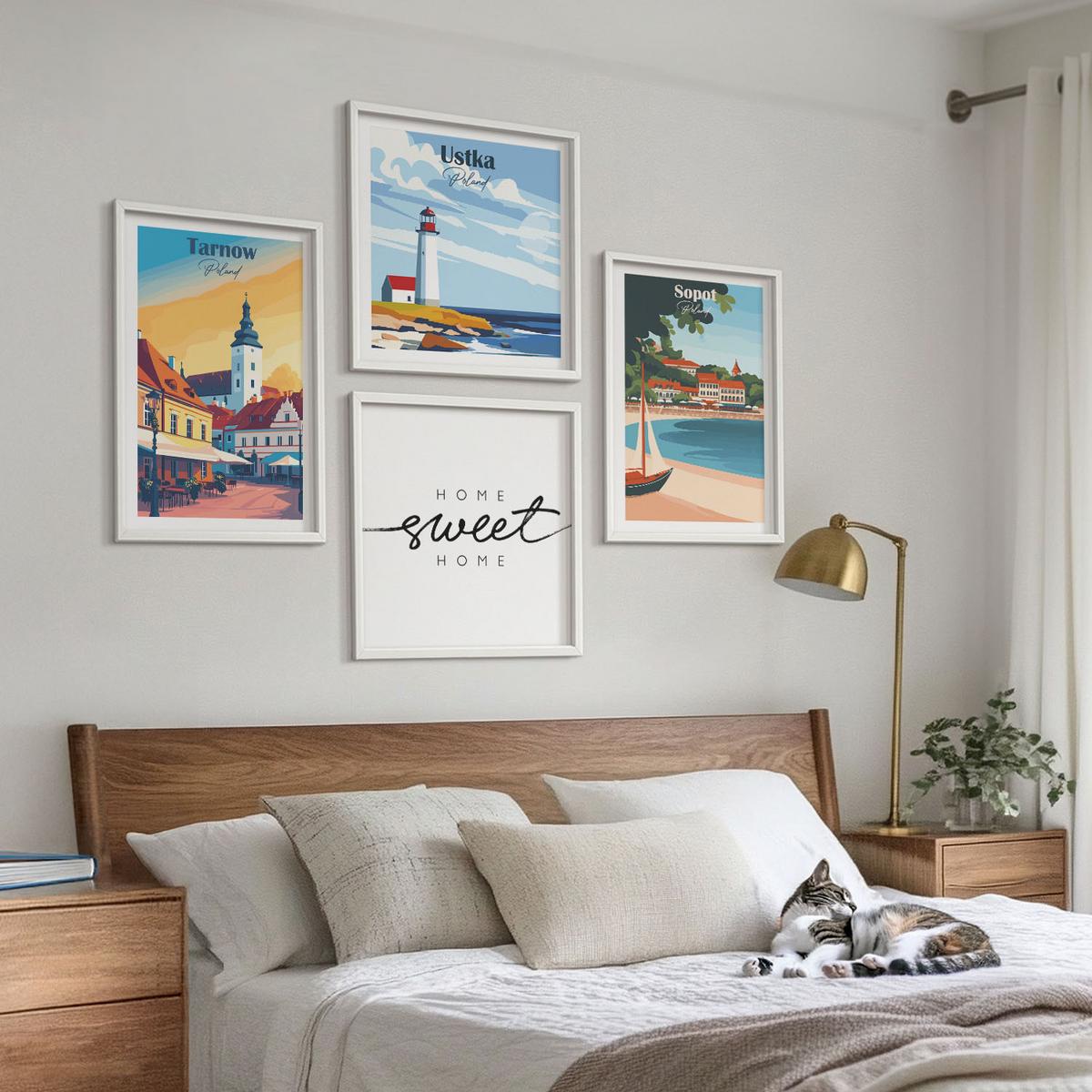 BILDER SET 4er Set - 50x50 cm & 40x60 cm Weißer Rahmen - Polnische Städte Ustka Tarnów Sopot - Weiß, Kunststoff (50/50cm) - TULUP