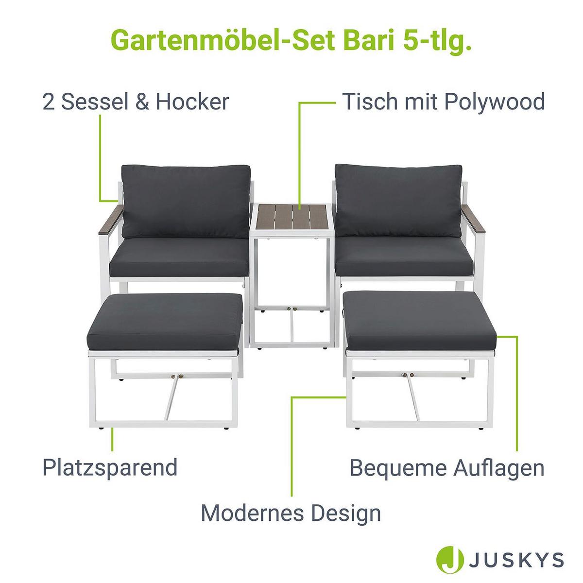 GARTENMÖBEL Bari dunkelgrau 5-tlg. - Grau, Metall - Juskys