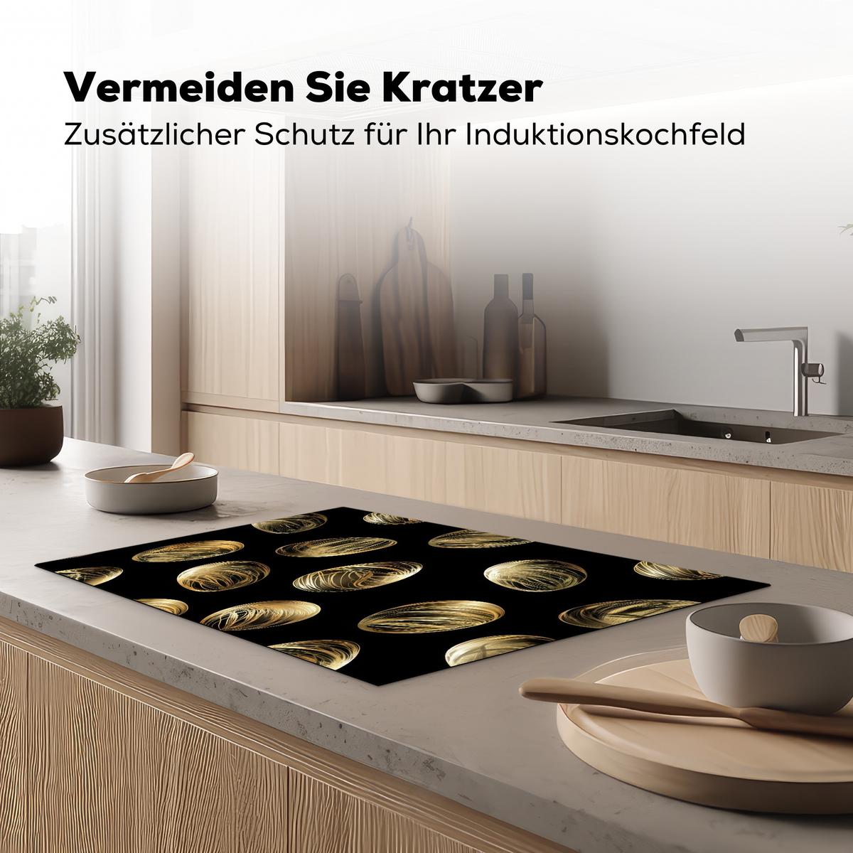 HERDABDECKPLATTE Eier - Gold - Muster Ceranfeldabdeckung 78x52 cm - Schwarz, Kunststoff (78/52/0.2cm) - MuchoWow