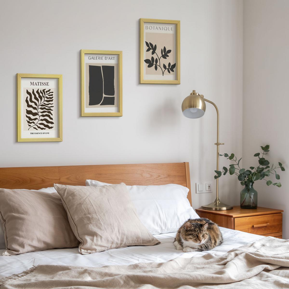 BILDER SET 3er Set - 20x30 cm Goldrahmen - Minimalistische Pflanzenposter - Goldfarben, Kunststoff (20/30cm) - TULUP