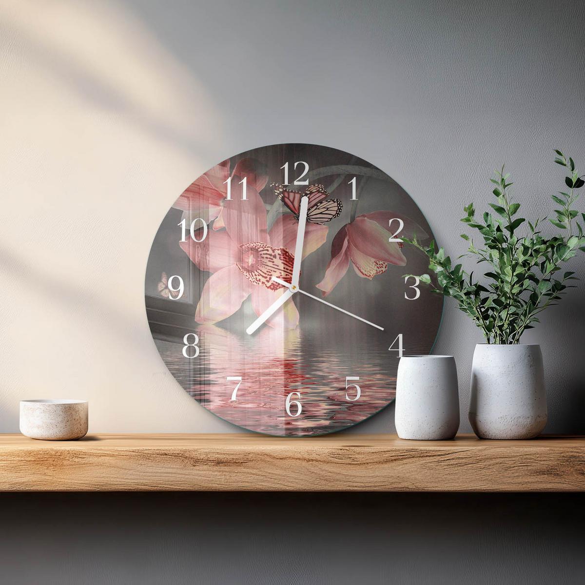 WANDUHR aus Glas Ø30 cm - Orchidee - Pink, Glas (30/30/0.4cm) - TULUP