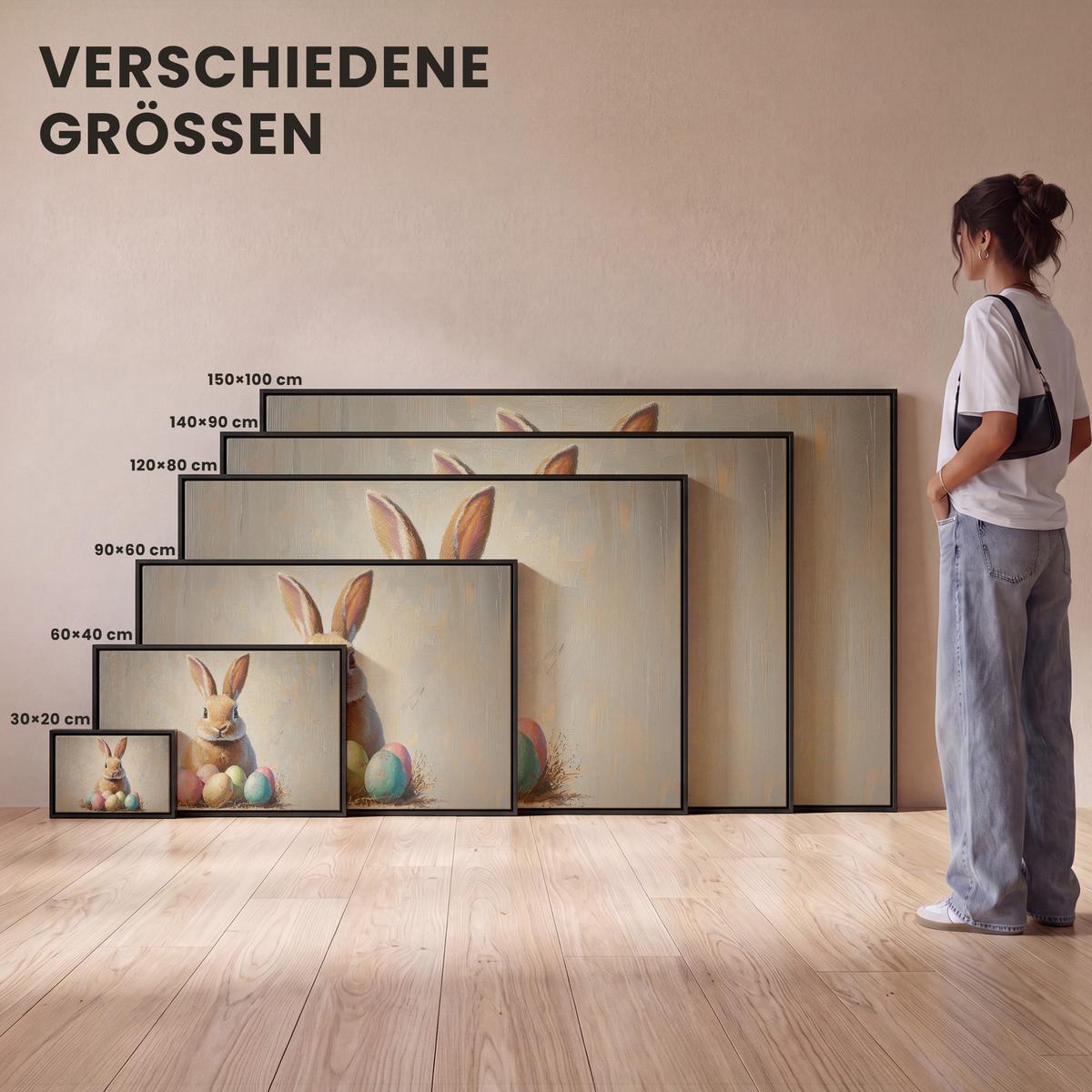 LEINWAND Bilder mit Rahmen - Osterhase - Pastell - Eier - 150x100 - Beige, Textil (150/100cm) - MuchoWow