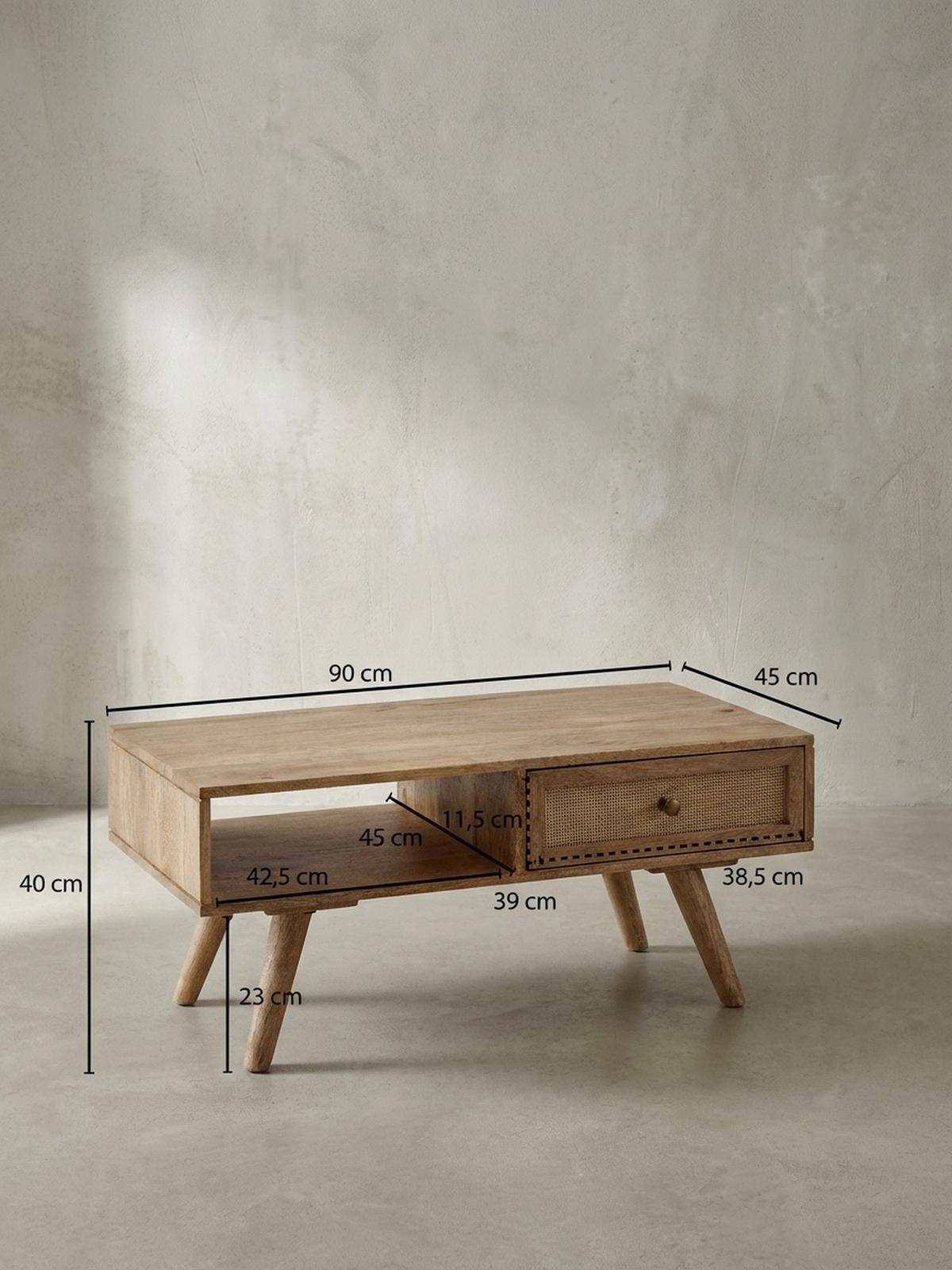 COUCHTISCH Mango-Holz Massiv mit Ablagefläche - Beige/Braun, Holz/Metall (45/90/40cm) - KADIMA DESIGN