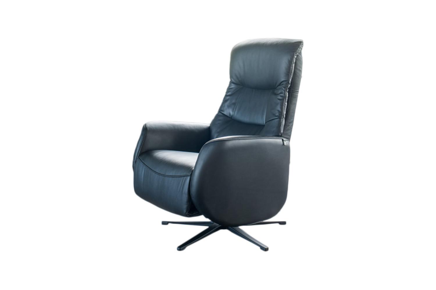 RELAXSESSEL SARI Schwarz Leder Relaxfunktion - Schwarz, Leder/Metall (77/108/89cm) - KAWOLA