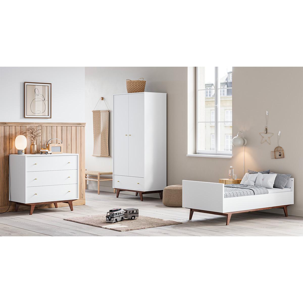BABYZIMMER 3-teilig Mid Weiß und Holz - Weiß, Holzwerkstoff (144/90/75cm) - Petits-meubles