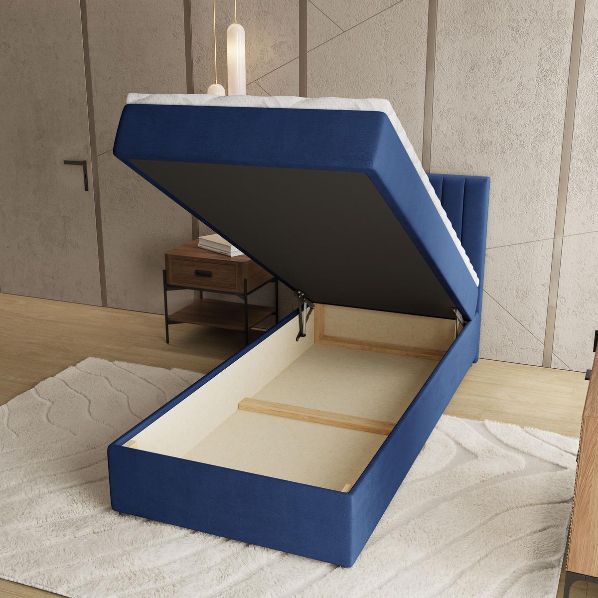 BOXBETT BRESEL 80 80x200 cm mit Matratze und Topper, H2+H3 - Blau - Blau, Holz (80/200cm) - MASSENO