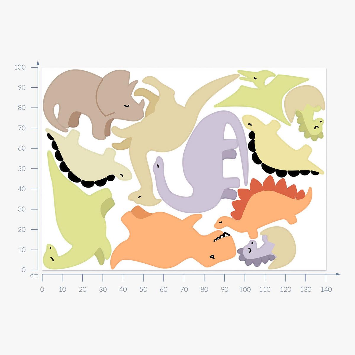 WANDAUFKLEBER 100x141cm - Niedliche pastellfarbene Dinosaurier - Multicolor, Kunststoff (100/141/0.1cm) - Wallfluent