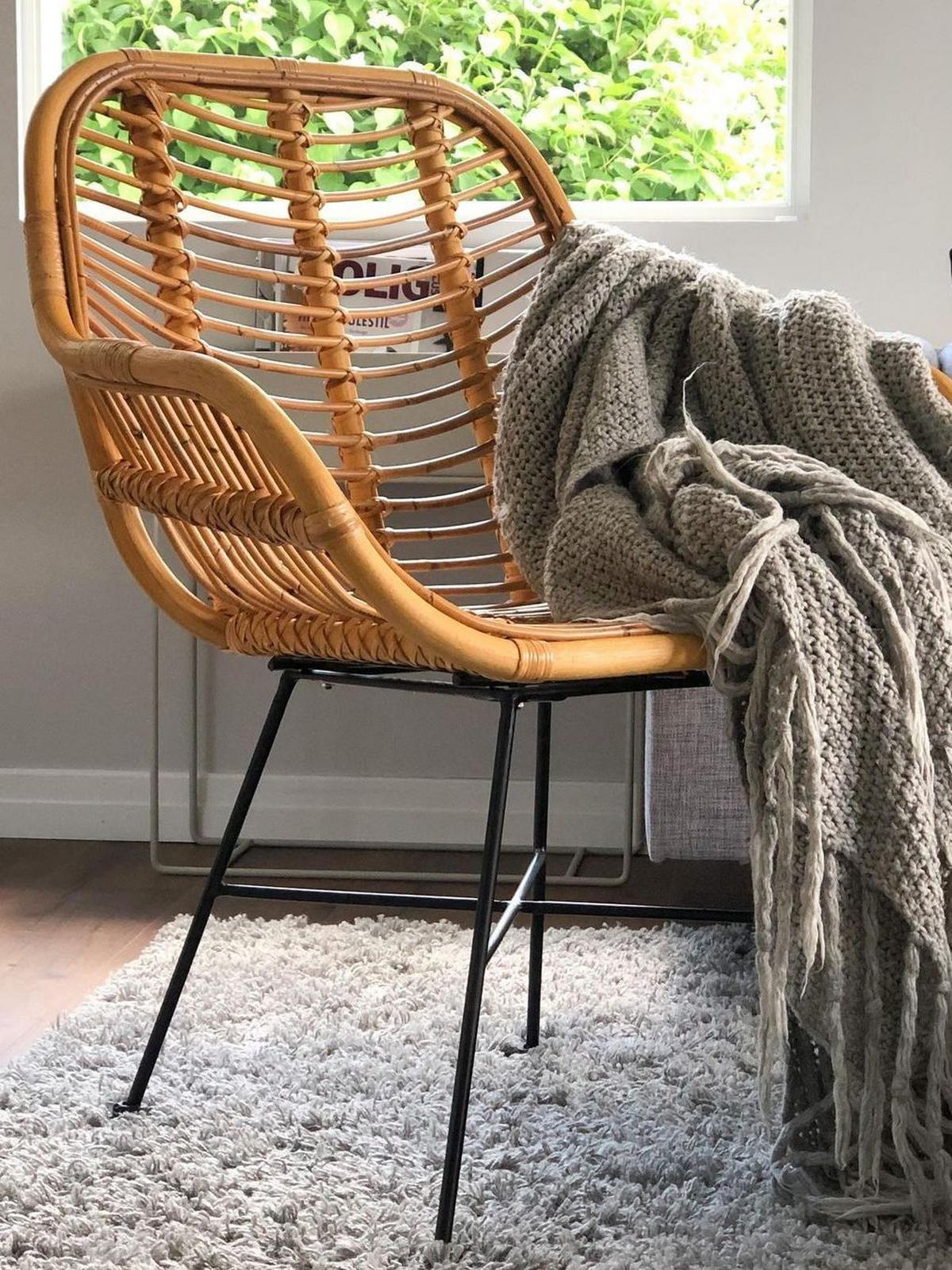 RATTANSTUHL Rattan Beige Canora - Beige, Naturmaterialien/Metall (64/89/51cm) - Beliani