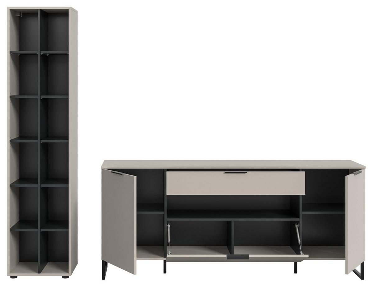 WOHNWAND kaschmir, schwarz 2-teilig 245 cm, Set mit Soft-Close-Funktion - Kaschmir/Schwarz, Holzwerkstoff/Kunststoff (245/192/41cm) - Inn.Furn