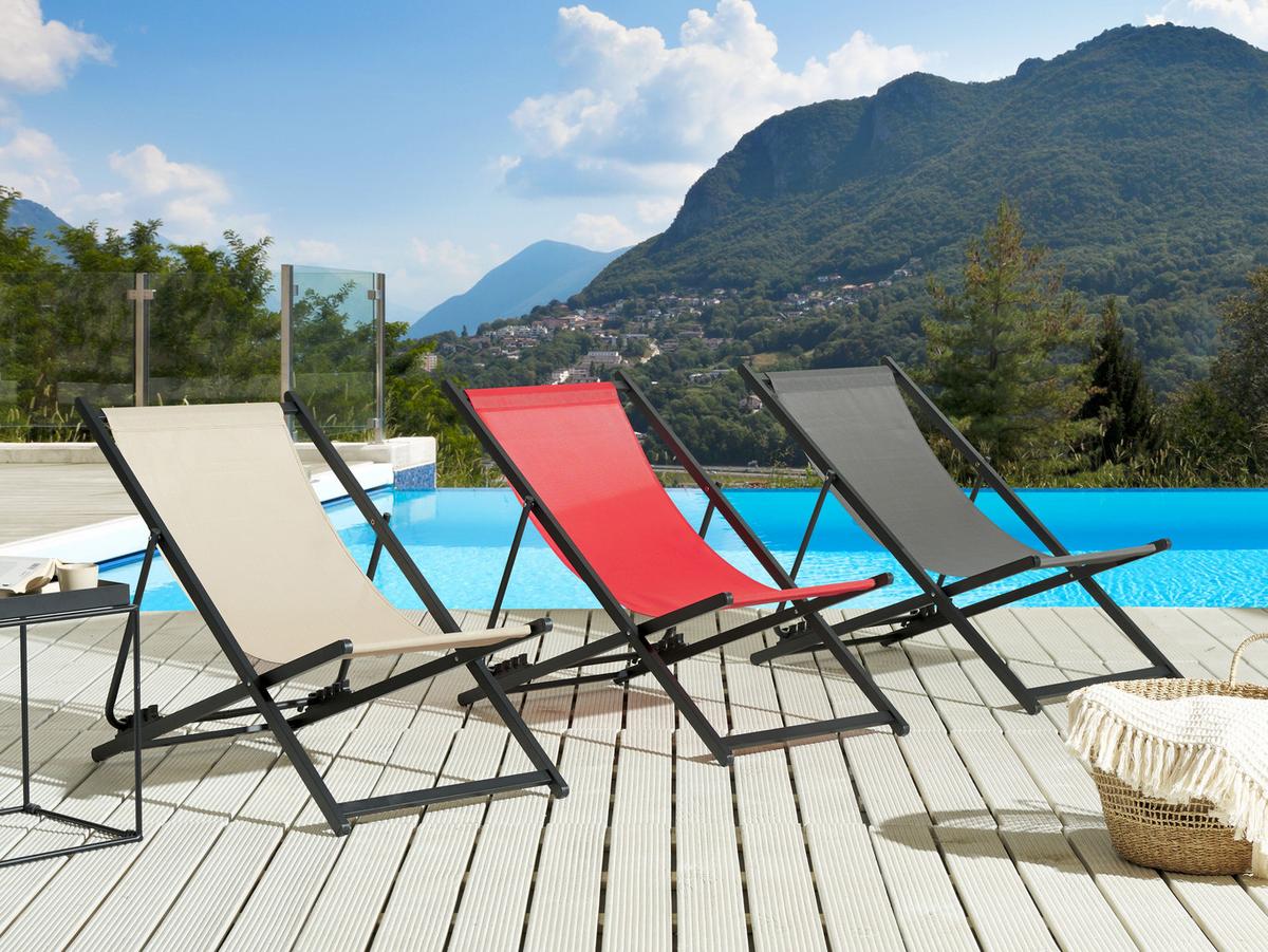 GARTENLIEGE schwarz/beige Locri II - Beige/Schwarz, Metall (60/79/95cm) - Beliani