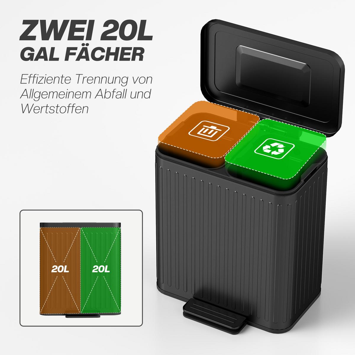 MÜLLEIMER Metall Kunststoff Schwarz - Schwarz, Metall (36.5/51/45.5cm) - HOMCOM