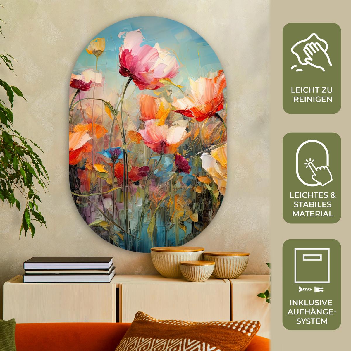 WANDBILD Blumen - Aquarell - Kunst - Botanisch - Natur Deko Groß 80x120 cm - Orange, Kunststoff (80/120cm) - MuchoWow