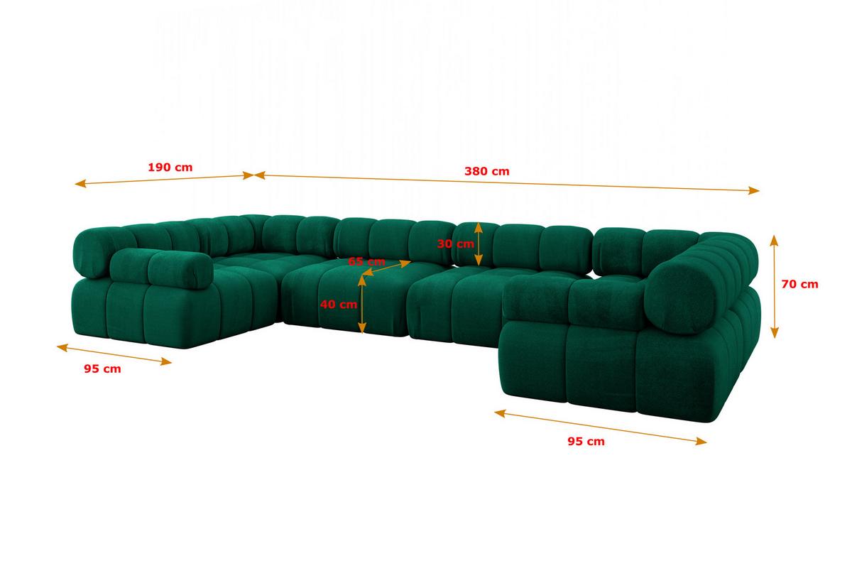 WOHNLANDSCHAFT modulares Sofa Birno-U2 - 380x190x70 cm Dunkelgrün Velours - Dunkelgrün, Holzwerkstoff/Textil (380/70/190cm) - ALTDECOR