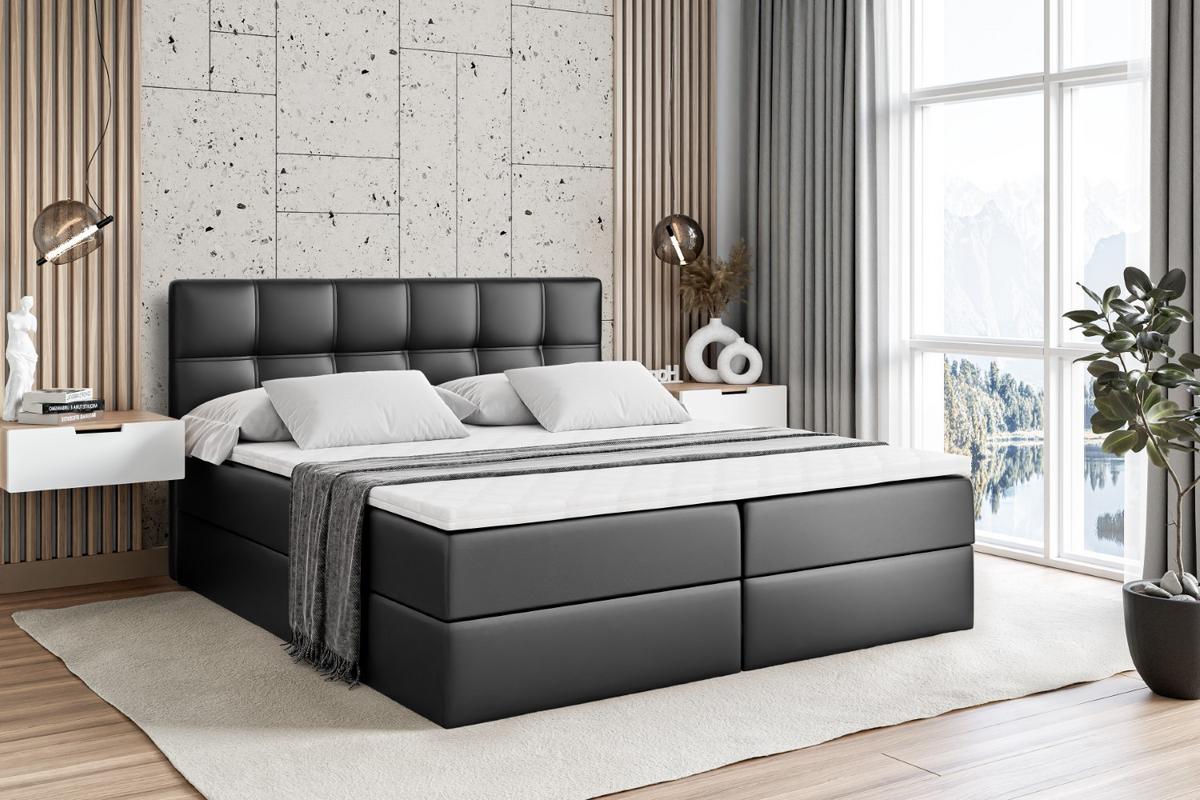 BOXBETT mit Matratze H4 und Lattenrost - MARCE - 120 x 200 cm - Schwarz - Schwarz Hochglanz, Holzwerkstoff (120/200cm) - ALTDECOR