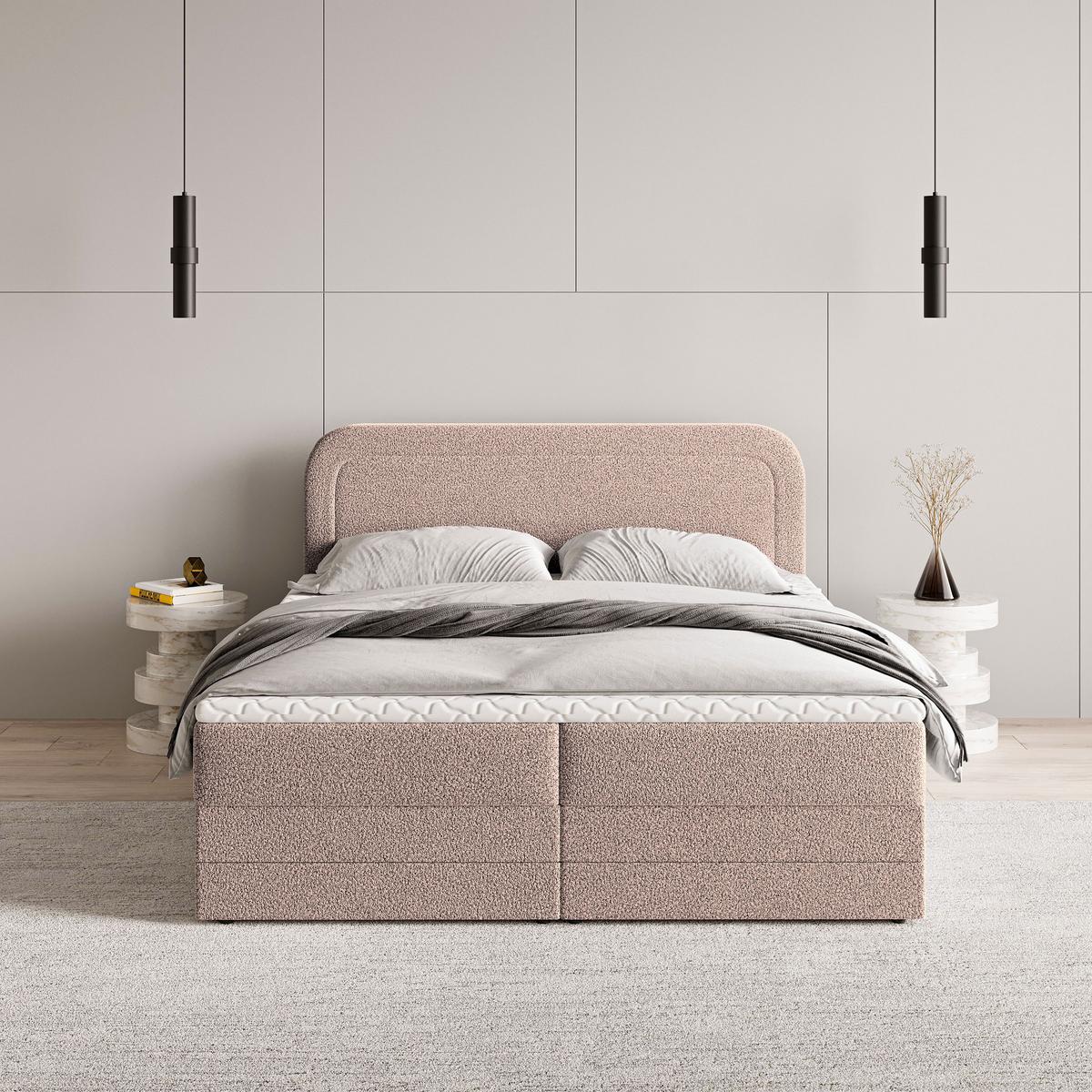 BOXBETT ARMEL 180x200 cm mit Matratze und Topper - Rosa - Rosa, Holz (180/200cm) - MASSENO