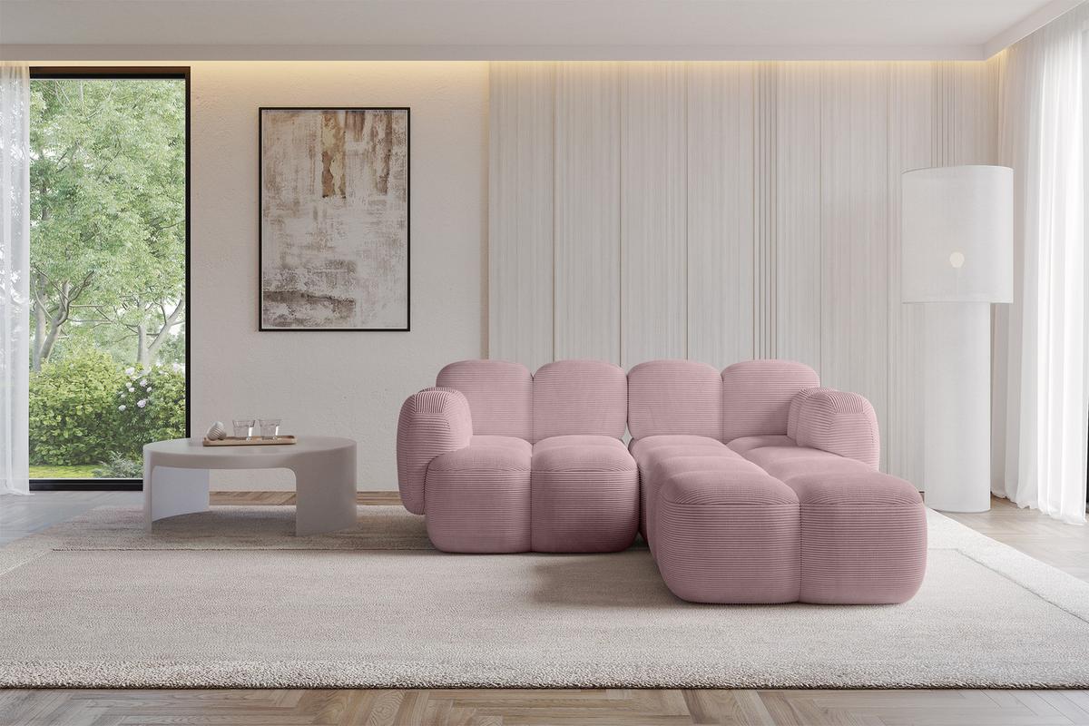 ECKSOFA modulares Sofa Rechts Miko-L1 214x205x75 Rosa Cord - Schwarz/Rosa, Holzwerkstoff/Kunststoff (214/205cm) - ALTDECOR