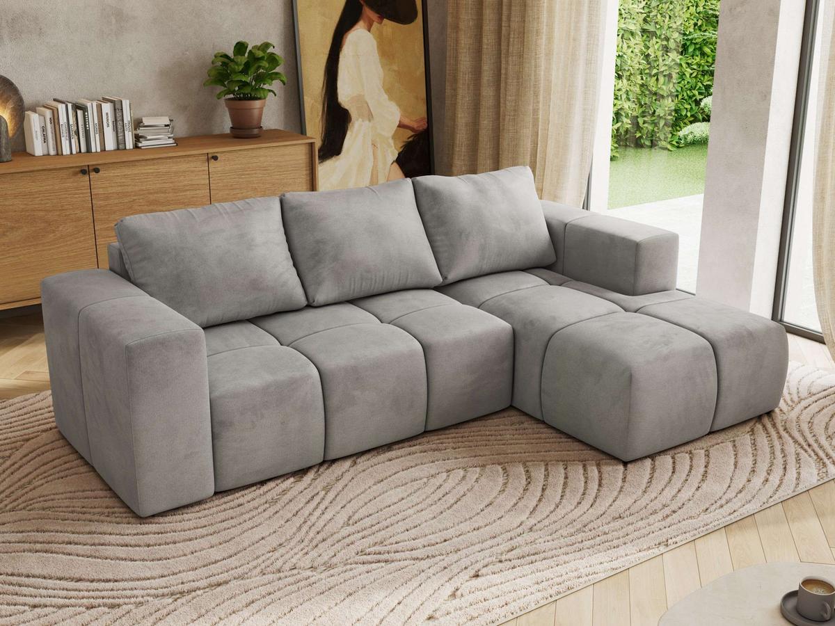 ECKSOFA MONIVA Hellgrau Velvet - Rechts - Hellgrau/Schwarz, Kunststoff/Textil (266/164cm) - MKS