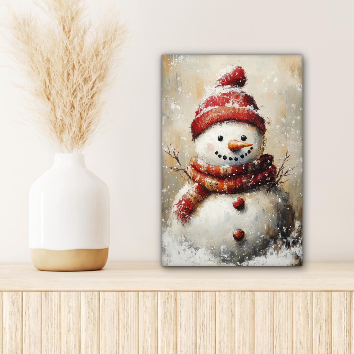 LEINWANDBILD Schneemann - Winter - Schnee - Beige Deko Wohnzimmer 20x30 cm - Weiß, Textil (20/30cm) - MuchoWow
