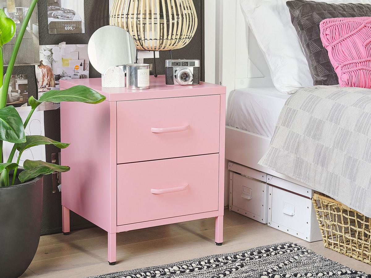 NACHTTISCH Stahl rosa matt 2 Schubladen Malavi - Pink, Metall (43/55/40cm) - Beliani