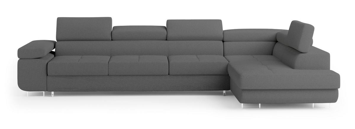 ECKSOFA VICENTE Grau Boucle-Stoff mit Schlaffunktion - Grau, Holz (346/202cm) - MASSENO