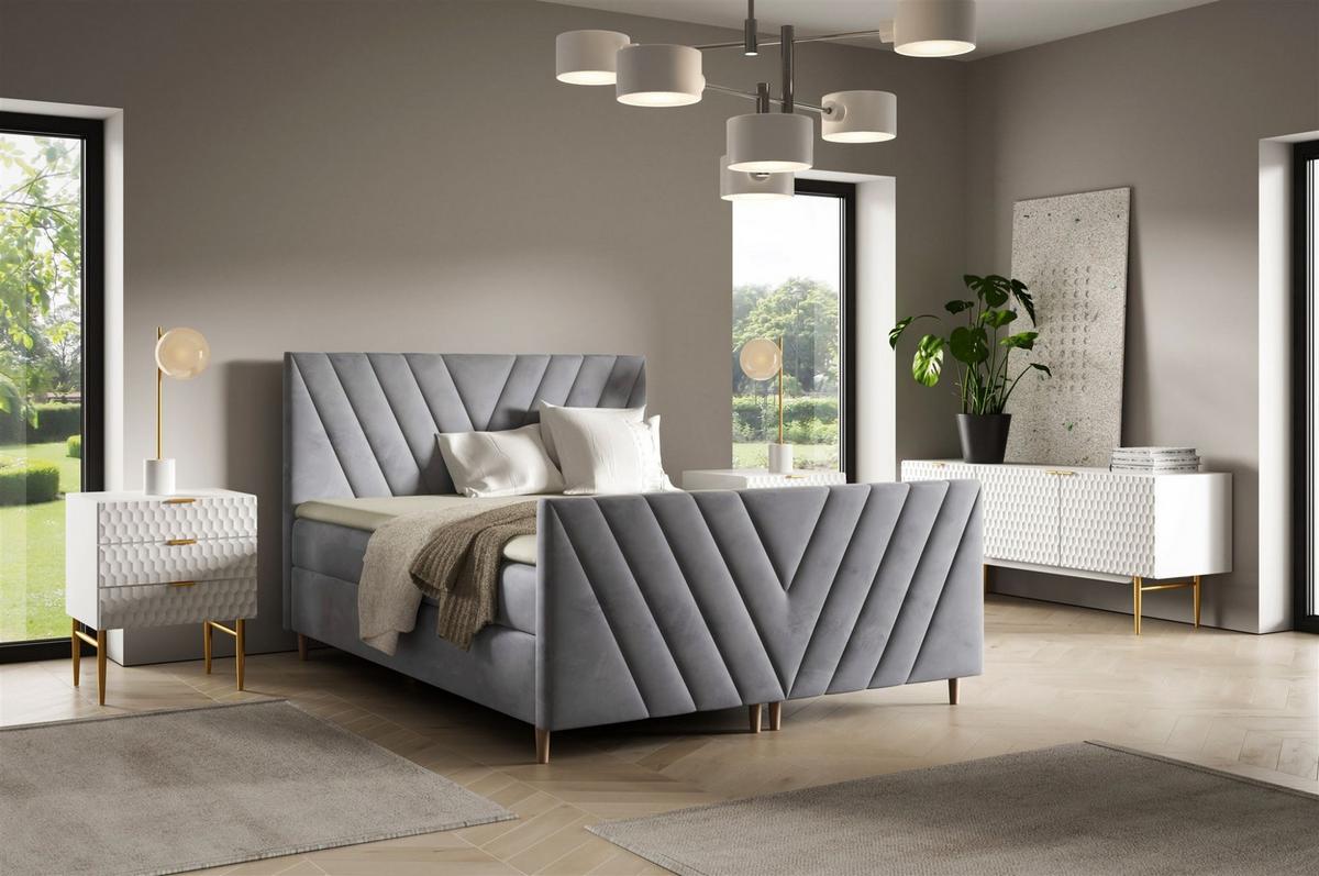 BOXBETT Carlito Premium - Grau, Holzwerkstoff/Textil (200/220cm) - Fun Möbel