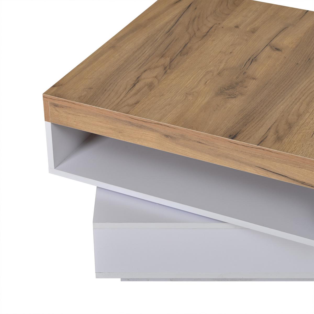 COUCHTISCH weiß & eiche-optik 360° drehbar mit led-beleuchtung - Weiß, Holzwerkstoff (65/65/40cm) - Urban Meuble
