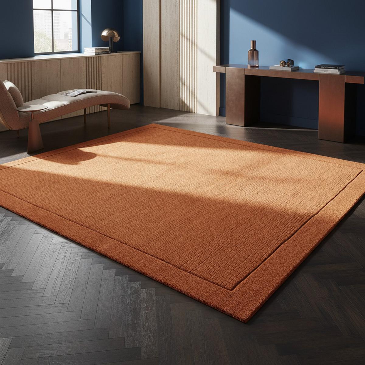 WOLLTEPPICH handgewebt STOW, mit Bordüre, Terrakotta, 120 x 170 cm - Orange, Textil (170/120cm) - KADIMA DESIGN