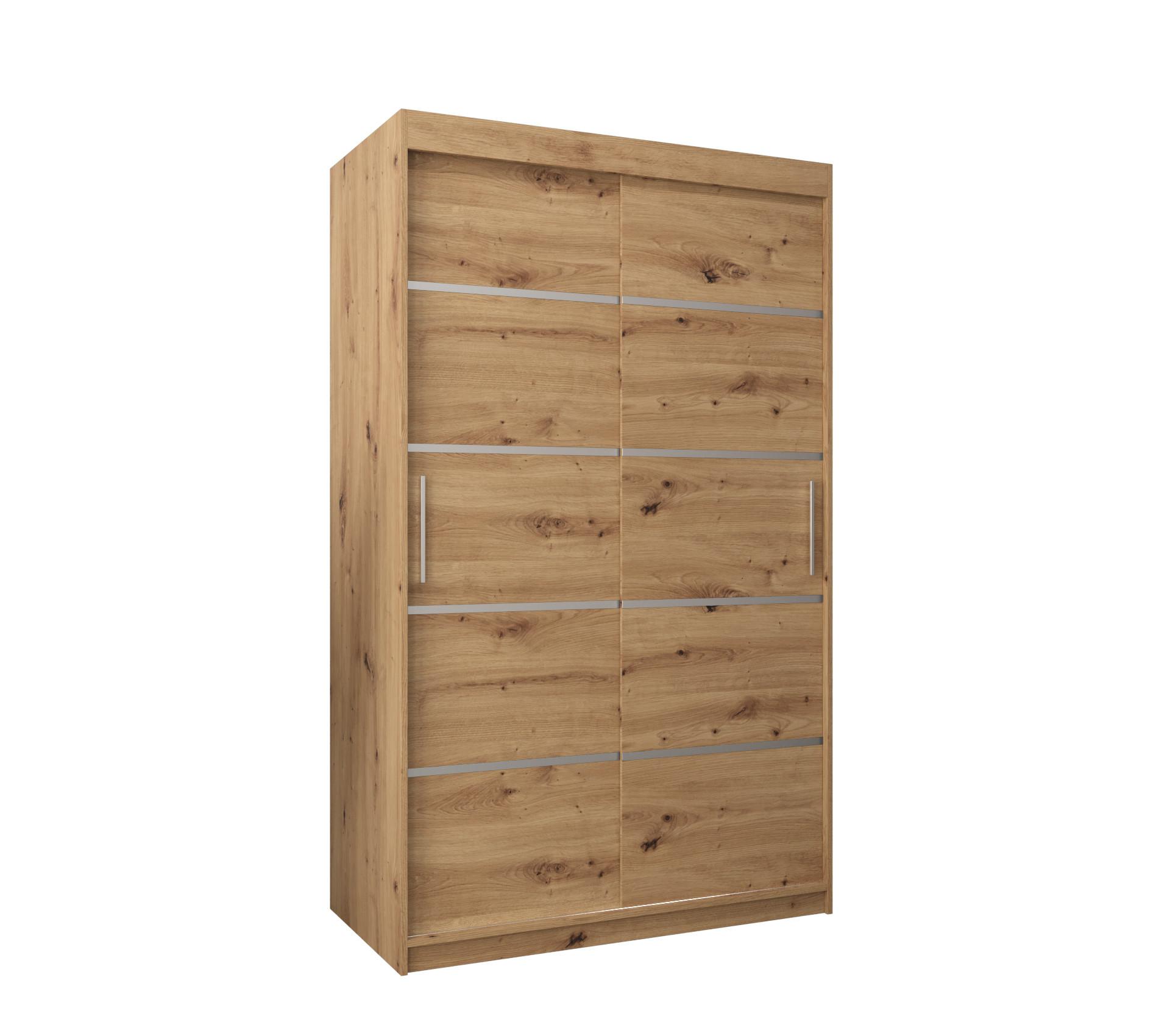 SCHWEBETÜRENSCHRANK 200/120/62 2-türig - Silberfarben/Eiche Artisan, Holz/Kunststoff (120/200/62cm) - MÖBEL KRYSPOL
