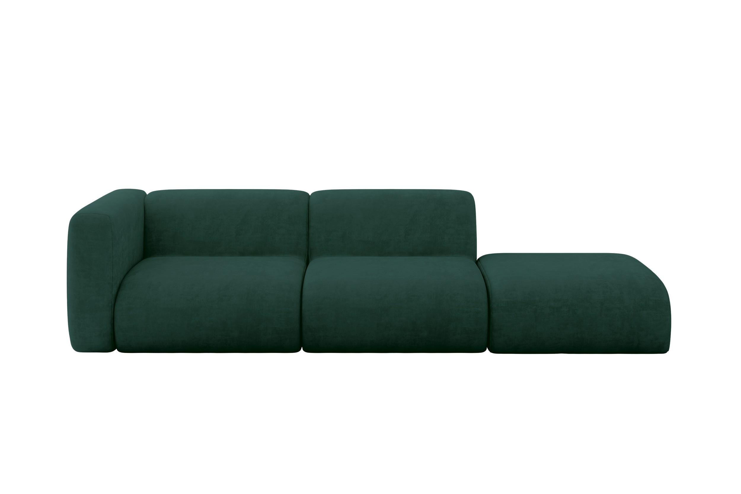 SOFA Ottomane Links MIRA-S3 296x89x70 Grün Velours - Dunkelgrün/Schwarz, Holzwerkstoff/Kunststoff (296/70/89cm) - ALTDECOR